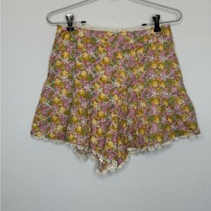 Lulu's Floral High Waist Shorts with Lace Trim